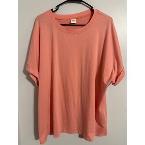 Besshopie Womens 2XL Coral Pink Cuffed Short Sleeve Crew Neck Oversized T-Shirt